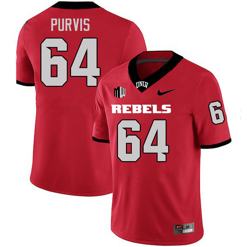 Men #64 Hank Purvis UNLV Rebels College Football Jerseys Stitched-Scarlet